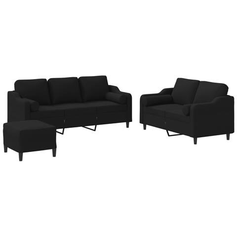 Set Divani 3 pz con Cuscini Nero in Tessuto - Foto 1