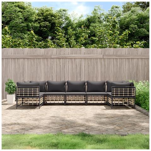 Set Divani da Giardino 7 pz con Cuscini Antracite in Polyrattan - Foto 2