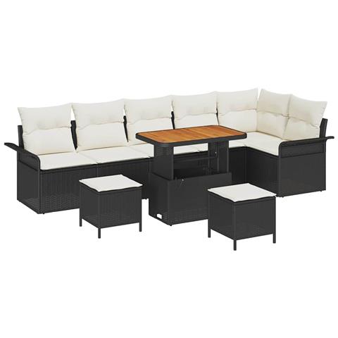Set Divano da Giardino  9 pezzi con Cuscini Nero Rattan Sintetico Acacia, Divano da Giardino  2 posti con Storage e Cuscini Nero Rattan Sintetico, Set di Mobili da Giardino  3 pezzi con Cuscini Nero Rattan Sintetico Acacia - Foto 1