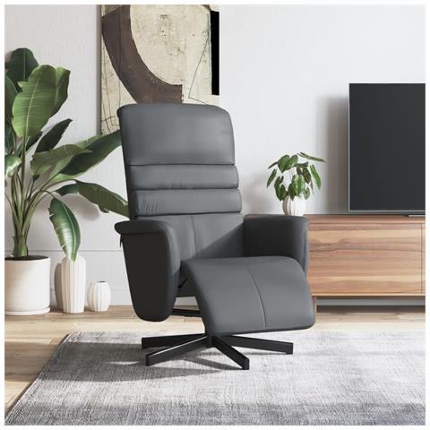 Poltrona Reclinabile con Poggiapiedi Grigia in Similpelle - Foto 2