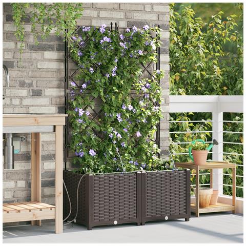 Fioriere da Giardino con Sistema di Irrigazione 2 pz Marrone - Foto 2