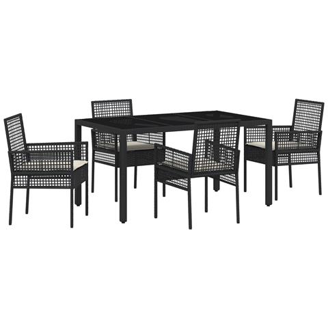 Set da Pranzo da Giardino 5 Pezzi con Cuscini in Polyrattan Nero - Foto 1