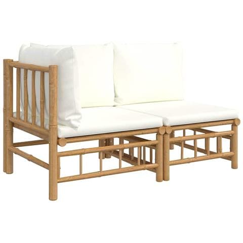 Set Salotto da Giardino 2pz con Cuscini Bianco Crema in Bambù - Foto 1