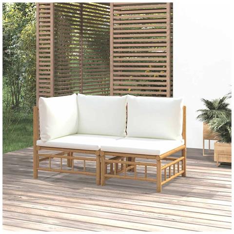 Set Salotto da Giardino 2pz con Cuscini Bianco Crema in Bambù - Foto 2