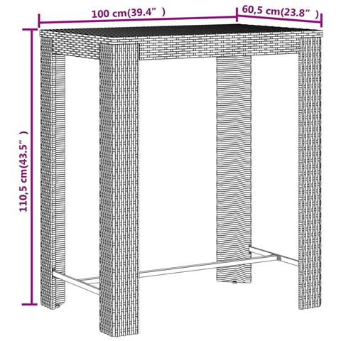 Set Bar Giardino 5 pz Nero Polyrattan e Legno Massello Acacia - Foto 8