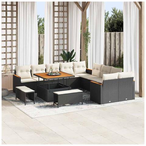 Set Divano da Giardino con cuscino 13 pcs Nero Poly Rattan - Foto 2