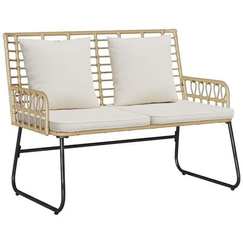 Panchina da giardino Marrone e Crema Rattan sintetico, acciaio - Foto 1
