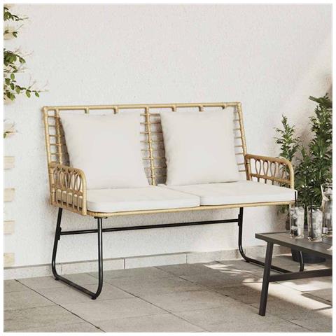Panchina da giardino Marrone e Crema Rattan sintetico, acciaio - Foto 2