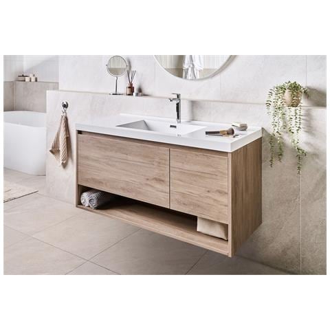 Mobile Lavabo A Parete Con Lavabo Umayo 120 Cm Marrone Chiaro - Foto 1