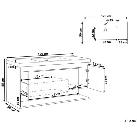 Mobile Lavabo A Parete Con Lavabo Umayo 120 Cm Marrone Chiaro - Foto 7