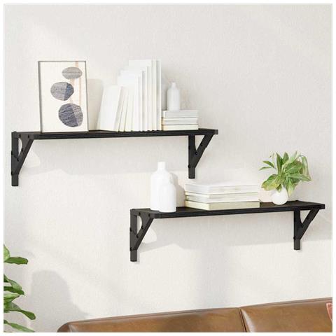 Scaffali da parete 2 pcs Rovere Nero 60 x 15 x 15,5 cm - Foto 2