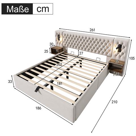 Set Letto Vintage Beige Con Comodini, Luce E Ricarica Usb - Foto 2