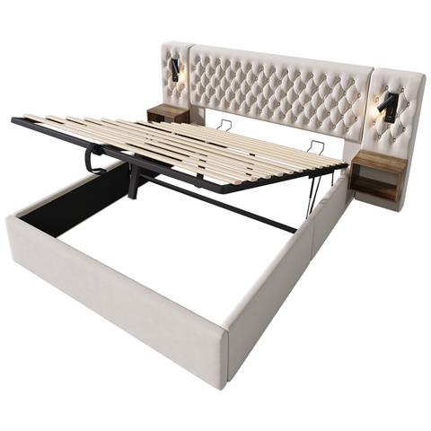 Set Letto Vintage Beige Con Comodini, Luce E Ricarica Usb - Foto 3