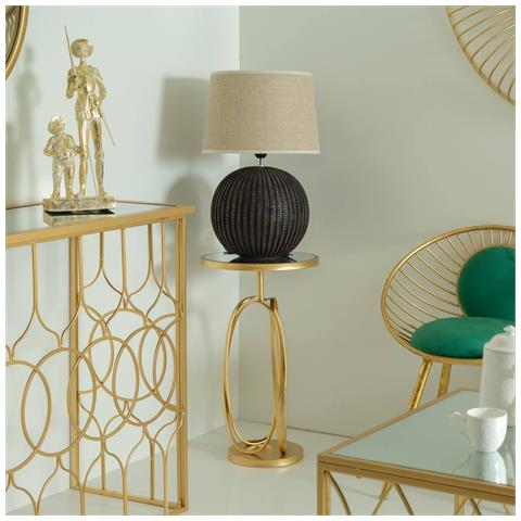 Tavolino In Metallo Dorato Con Piano In Vetro D35,5x61h - Foto 2