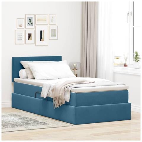 Letto con contenitore e LED Blu Scuro 90 x 200 cm Velluto - Foto 2