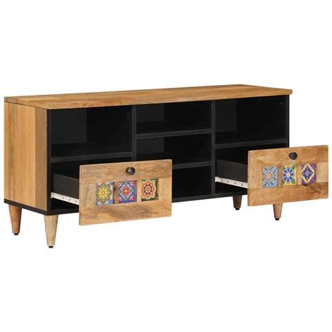 Mobile TV Naturale 100 x 33 x 46 cm Legno di mango massello - Foto 2