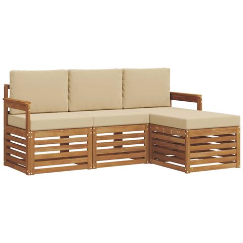 Set divani 4 pcs Naturale e Beige Legno di Acacia Massello - Foto 1