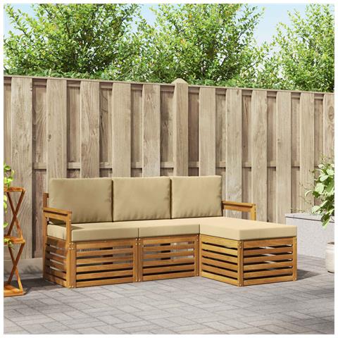 Set divani 4 pcs Naturale e Beige Legno di Acacia Massello - Foto 2