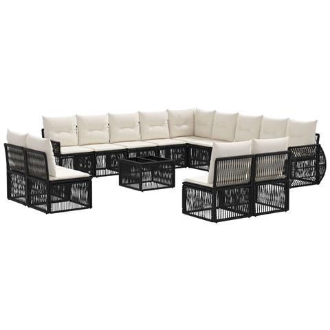 Set Divano da Giardino 14 pcs Nero e Bianco Crema polyrattan - Foto 1