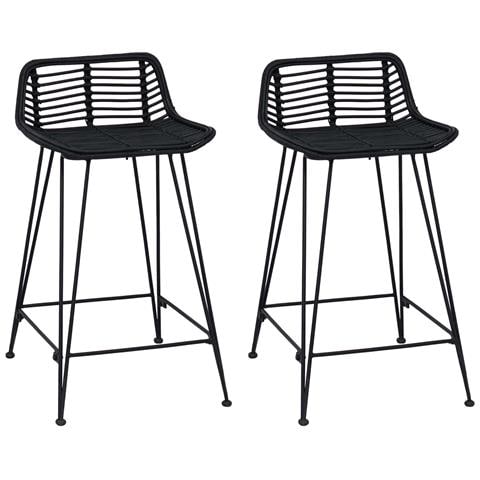 Sgabello da bar 2 pcs Nero 44 x 45 x 76 cm Rattan e acciaio - Foto 1