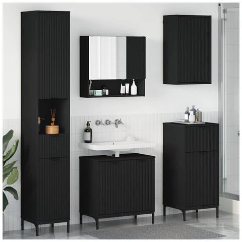 Set di mobili per il bagno Nero Legno ingegnerizzato, Metallo - Foto 2