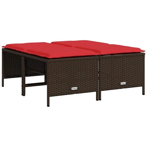 Sgabelli da giardino con Cuscini 4 pz in Polyrattan Marrone - Foto 1