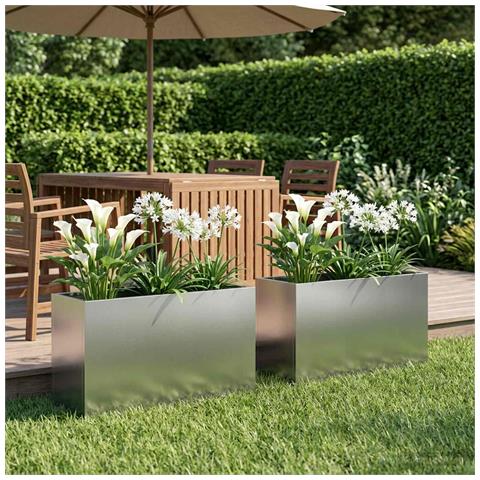 Vaso da giardino 2 pz Argento 80 x 30 x 50 cm Acciaio zincato - Foto 2