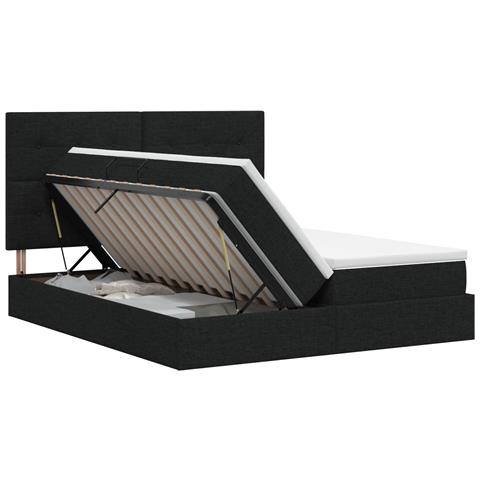 Letto con Contenitore con testiera Nero 200 x 200 cm Tessuto - Foto 1