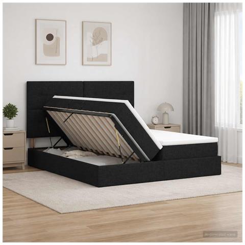 Letto con Contenitore con testiera Nero 200 x 200 cm Tessuto - Foto 2