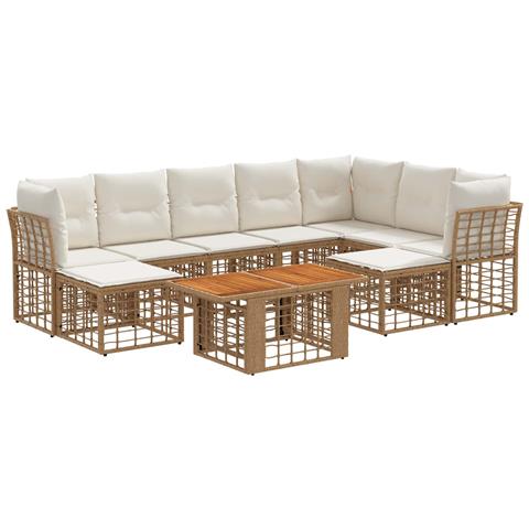 Set Divano da Giardino 10 pz Naturale e Bianco Crema polyrattan - Foto 1