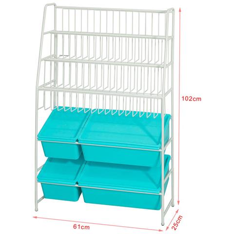 Scaffale Bianco Portagiochi Libreria Bambini 4 Scatole In Blu Con Coperchio Kmb07-b - Foto 2