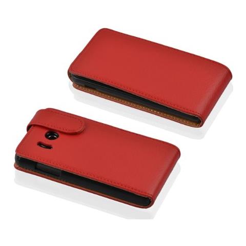 Custodia Compatibile Con Ascend Y300 In Rosso Cremisi - Coperchio Protettivo In Design Flip Realizzato In Similpelle Testurizzata - Foto 2