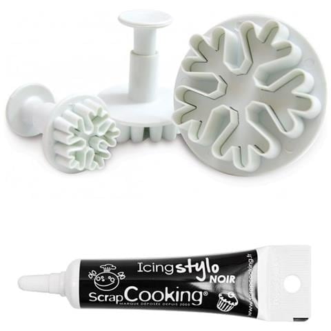 3 Tagliapasti Ad Espulsione Per Pasta Di Zucchero Fiocchi + Penna Per Glassa Nera - Foto 1