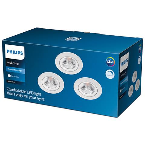 Pack Downlight Led Regolabile Sparkle 5.5w Foro Ø 70mm (3 Un.) Bianco 55xø85 Mm Metallo - Foto 1