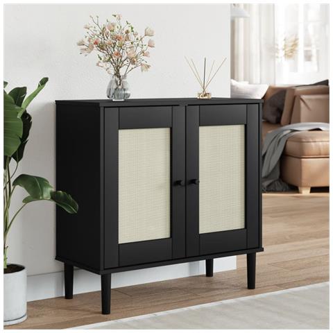 Credenza Senja Aspetto Rattan Nero 80x35x80 Cm Massello Pino - Foto 6