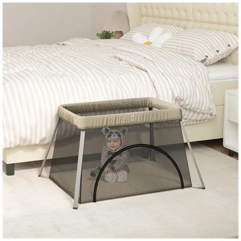 Box Per Bambini Con Materasso Tortora Tessuto Di Lino - Foto 1