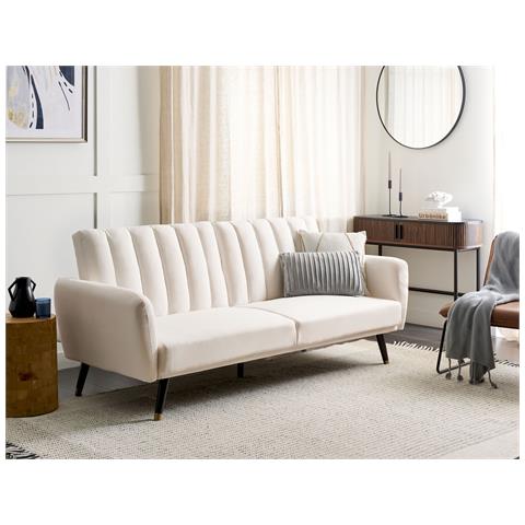 Divano Letto 3 Posti Vimmerby Tessuto Beige Chiaro - Foto 1