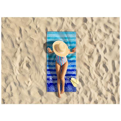 Telo Mare Jacquard Spugna Asciugamano Spiaggia Disegno Lanzarote Degradè Telo Mare Blu - Foto 2