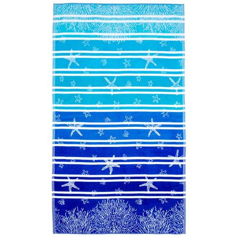 Telo Mare Jacquard Spugna Asciugamano Spiaggia Disegno Lanzarote Degradè Telo Mare Blu - Foto 1