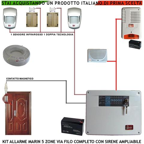 Antifurto Kit Impianto Marin Centrale 5 Zone 2 Sensori Di Movimento 2 Contatti Magnetici 1 Contatto Magnetico Per Infi - Foto 1