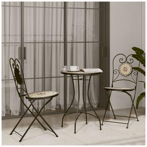 Tavolino Bistrot Con Mosaico Terracotta E Bianco Ceramica - Foto 3