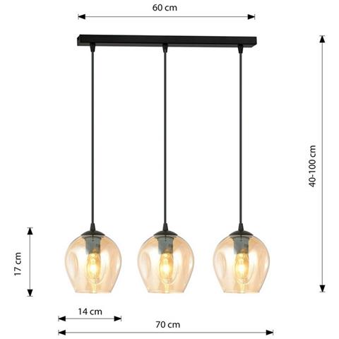 Lampada A Sospensione Istar - Nero, Ambra - Acciaio Verniciato A Polvere, Vetro - 70x100x14 Cm - Foto 8
