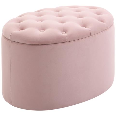 Pouf Contenitore Ovale Imbottito E Trapuntato In Velluto, 71x52x42cm, Rosa - Foto 1