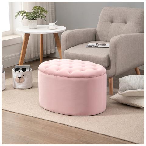 Pouf Contenitore Ovale Imbottito E Trapuntato In Velluto, 71x52x42cm, Rosa - Foto 2
