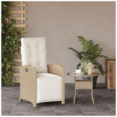 Sedia Reclinabile Da Giardino Con Poggiapiedi Beige Polyrattan - Foto 2