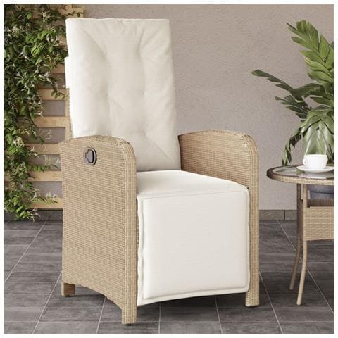 Sedia Reclinabile Da Giardino Con Poggiapiedi Beige Polyrattan - Foto 8