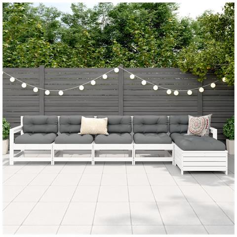 Set Divani Da Giardino 6 Pz Bianco In Legno Massello Di Pino - Foto 3