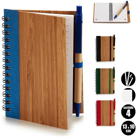 Pack 4 Quaderni Bambu Gomma Liscia E Penna 13x10cm Assortimento 4 Colori. - Foto 1