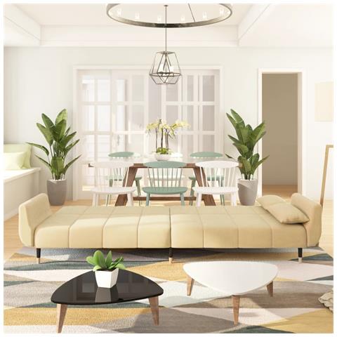 Divano Letto A 2 Posti Con 2 Cuscini Crema In Velluto - Foto 2