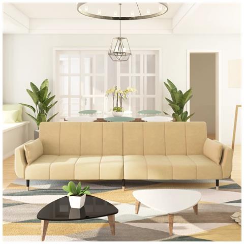 Divano Letto A 2 Posti Con 2 Cuscini Crema In Velluto - Foto 8